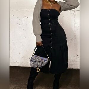 Black Button-Down Dress with Gray Sleeves